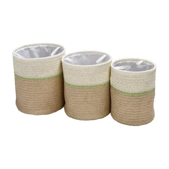 Honey Can Do Green & Beige Small Nesting Paper Straw Baskets with Handles Set {9}
