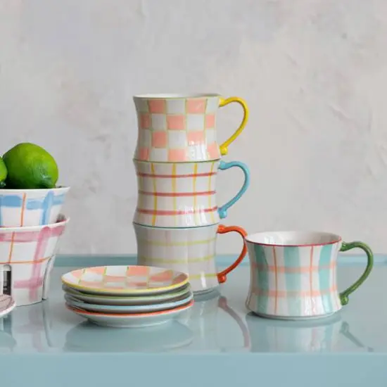 Hello Honey&reg; 3" Plaid Panache Stoneware Mug Set {3}