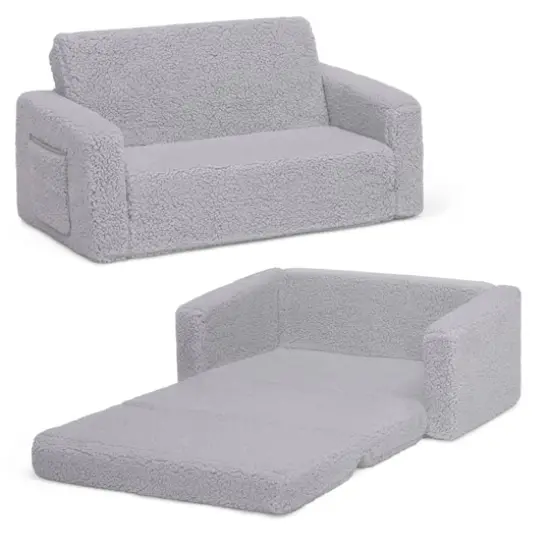 Delta Children Cozee Flip Out Sherpa 2 in 1 Convertible Sofa to Lounger for Kids Gray {1}