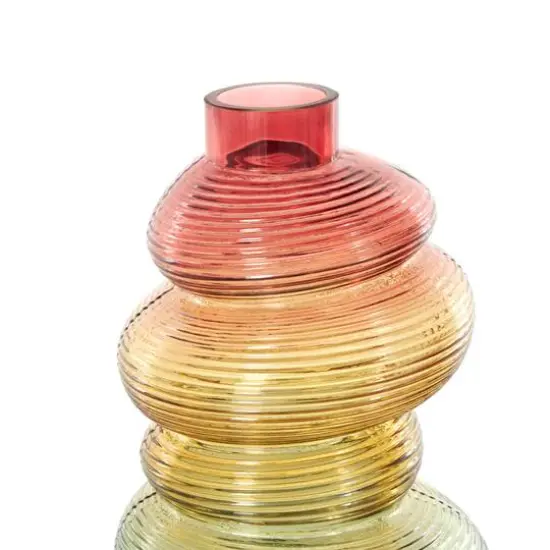 12" Multicolor Glass Ribbed Stacked Stones Vase Set with Color Blocks {7}