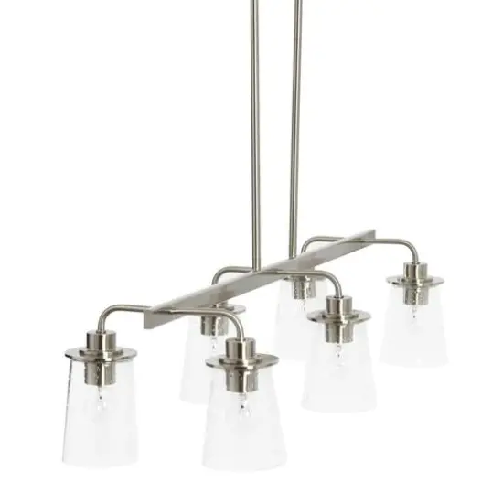 Hello Honey&reg; Robert Stevenson Lighting Jameson Metal & Seedy Glass 6-Light Linear Chandelier Brushed Nickel {7}
