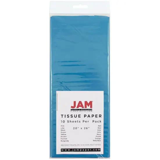 JAM Paper 20" x 26" Tissue Paper, 2 Packs of 10 Sheets Bright Blue {6}