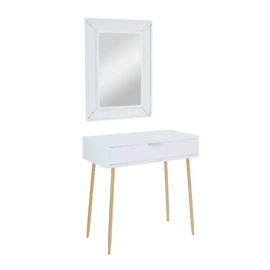 Set of 2" White Wood Contemporary Console Table with Mirror, 31" x 31" x 16" {3}