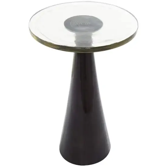 22" Black Aluminum Geometric Cone Accent Table with Textured Glass Tabletop {4}