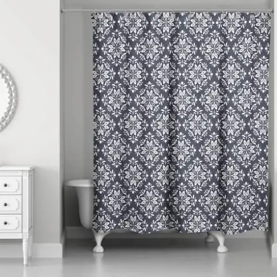 Leafy Medallions Shower Curtain Navy {1}