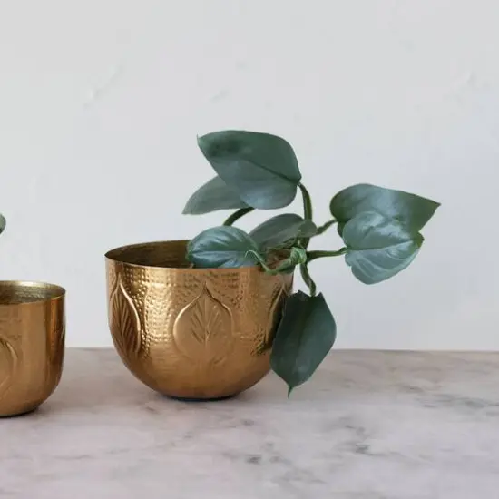 Hello Honey&reg; Antique Gold Debossed Metal Planter Set {6}