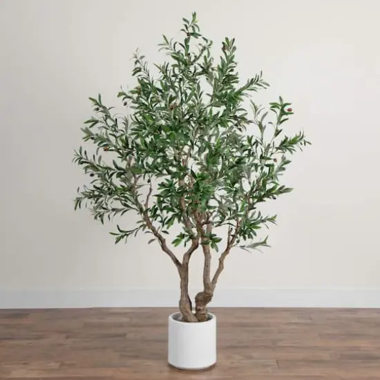 6ft. Artificial Grand Olive Tree in White Decorative Planter {4}