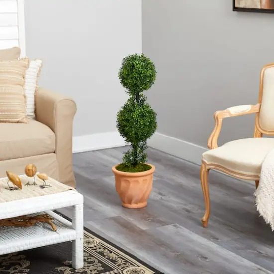 3.5ft. Boxwood Double Ball Topiary Artificial Tree in Terra Cotta Planter {5}