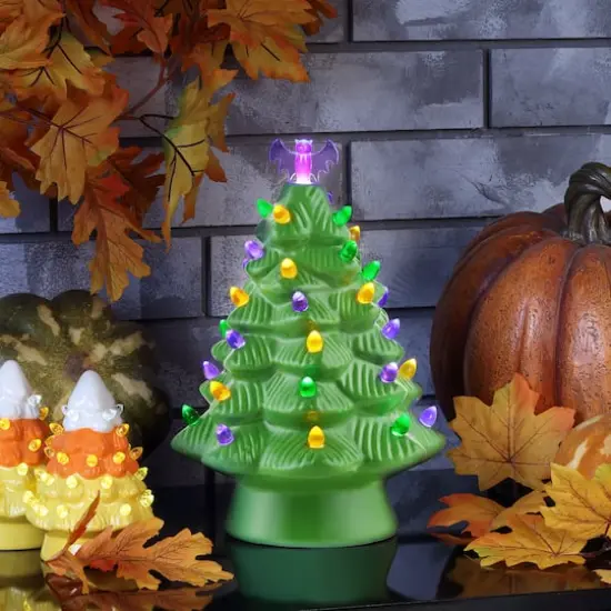 12" Green LED Illuminated Halloween Tree {3}