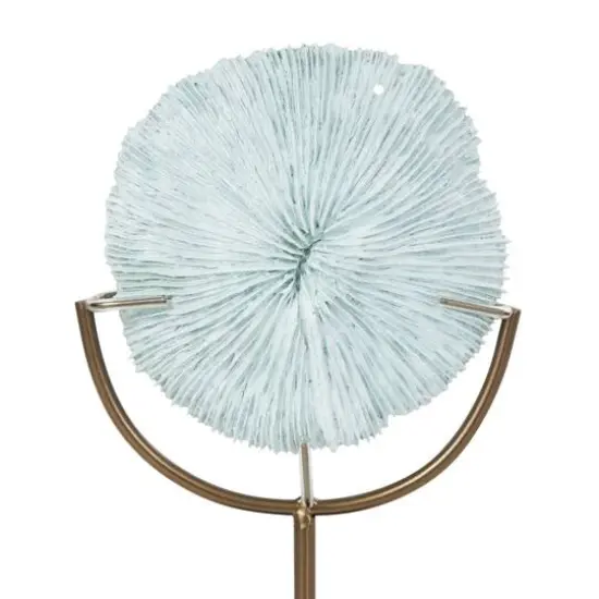 12.5" Light Blue Polystone Coral Textured Sculpture with Bronze Stand {10}