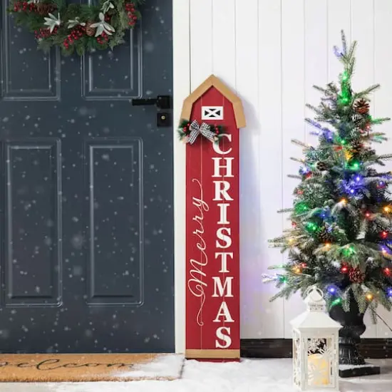 Glitzhome&reg; 42" "Merry Christmas" Wood Barn Porch Sign {3}