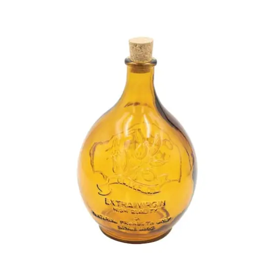 Hello Honey&reg; 7" Amber Olive Oil Embossed Reclaimed Glass Bottle with Cork {6}