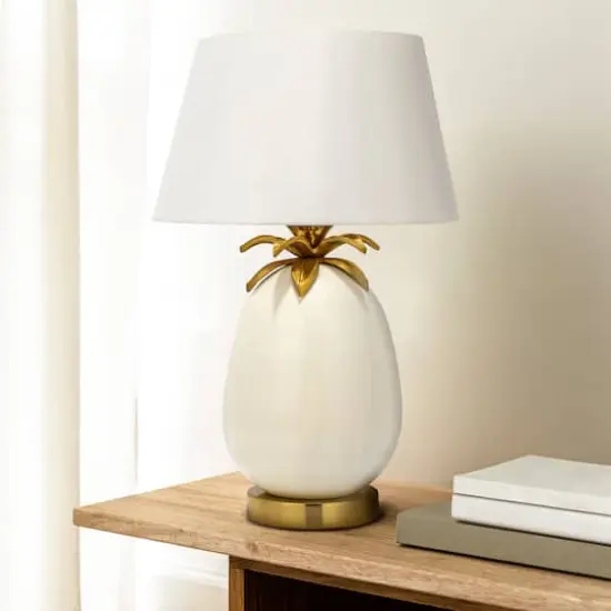 Hello Honey&reg; 22" White & Gold Tropical Table Lamp with Pineapple Detail {3}