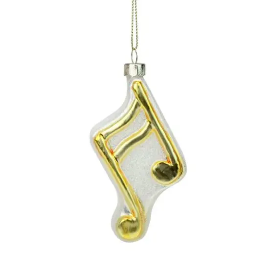 Gold & White Eighth Note Music Symbol Glass Ornament {1}