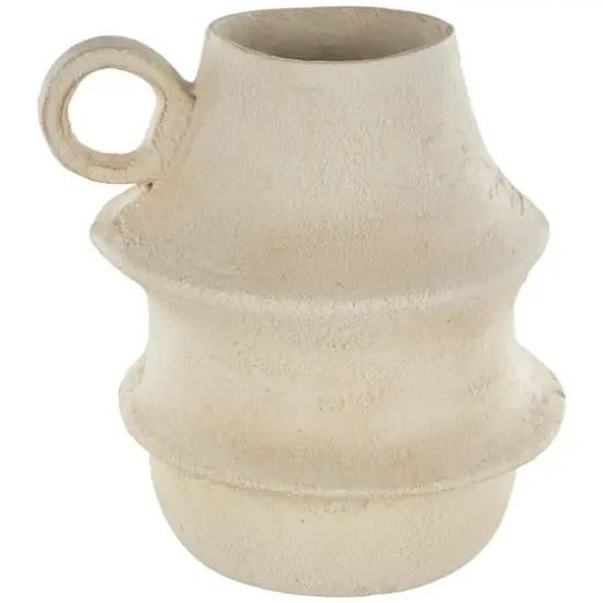 14" Cream Paper Mache Fluted Vase with Ring Handle {1}
