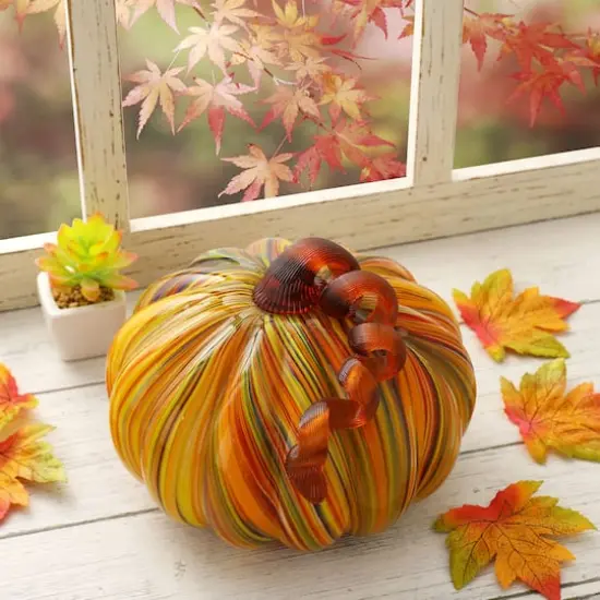 Glitzhome&reg; Large Glass Pumpkin, Multicolor Stripes {11}