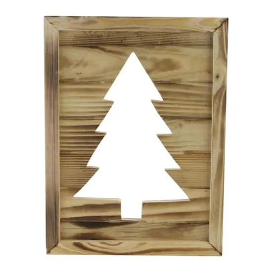13.75" Framed Wood Christmas Tree-Out Wall Hanging Decoration {5}