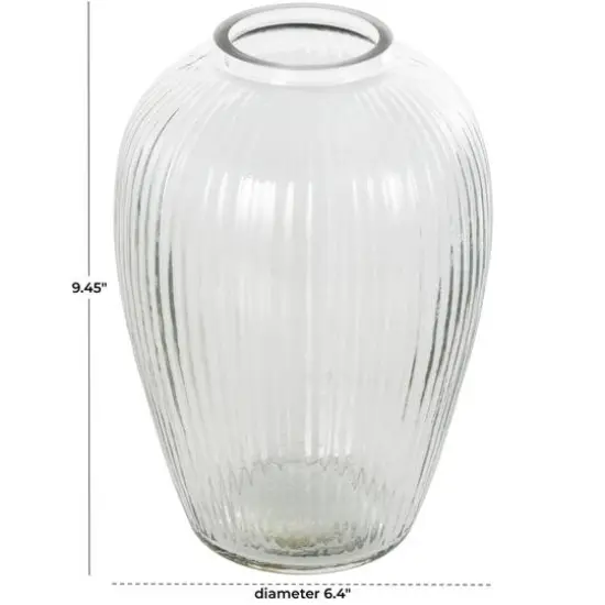 9.5" Clear Glass Ribbed Fluted Decorative Vase {8}