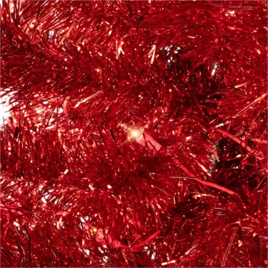 7ft. Pre-Lit Red Artificial Tinsel Christmas Tree, Clear Lights {5}