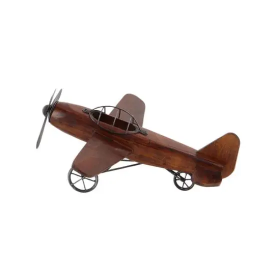 Brown Wood Vintage Sculpture, Airplane 9" x 16" x 14" {5}