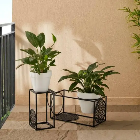 Glitzhome® Black Metal Wire Rectangular Nesting Planter Stand Set {8}