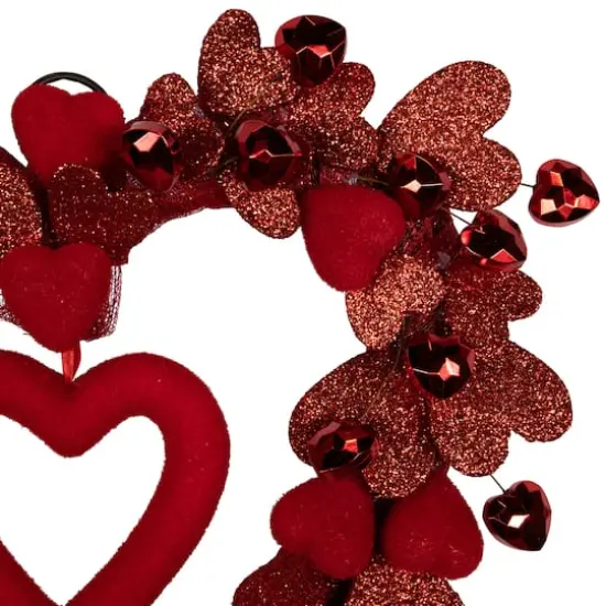 19" Red Heart Shaped Glittered Valentine's Day Wreath {4}