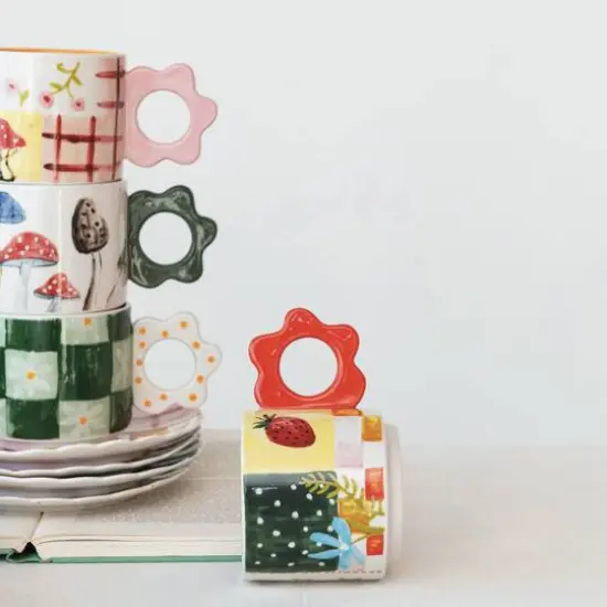 Hello Honey&reg; 3.25" Floral Stoneware Mug Set {4}