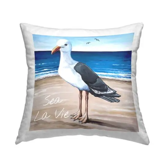 Stupell Industries Seagull Bird Standing Beach Shore Waves Throw Pillow, 18" x 18" {1}