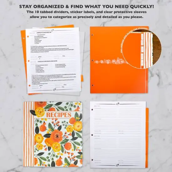 Steel Mill & Co.&reg; 1.75" Orange Floral Recipe Binder {4}