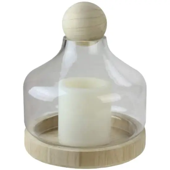 Transparent Glass Hurricane with Wooden Lid and Base {5}