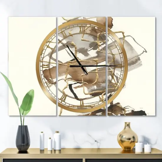 Designart 'Gold Glam Squares Iii Modern Multipanel Wall Clock {3}