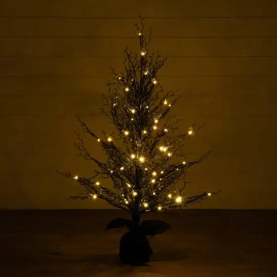 4ft. Pre-Lit LED Halloween Black Twig Artificial Fall Tree in Burlap Planter {15}