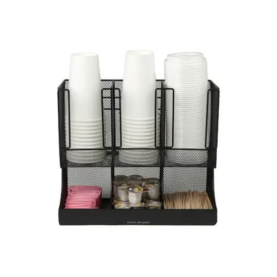 Mind Reader Black Metal Mesh 6 Compartment Upright Breakroom Coffee Condiment and Cup Storage Organizer {3}