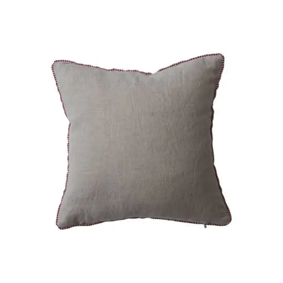 Hello Honey&reg; 12" Hand-Embroidered Holly Cotton & Linen Throw Pillow with Blanket Stitch Edge {3}