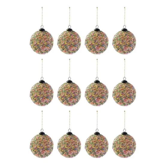 Hello Honey&reg; 12 Pack 3" Multicolor Glass Ball Ornament with Sequins {1}