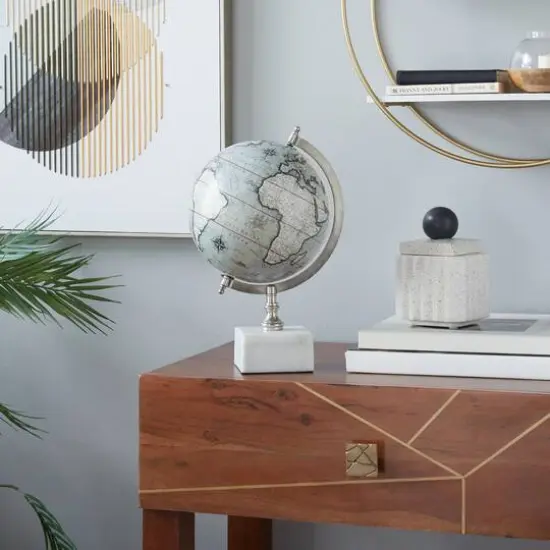 13" White Ceramic & Metal Contemporary Globe {8}