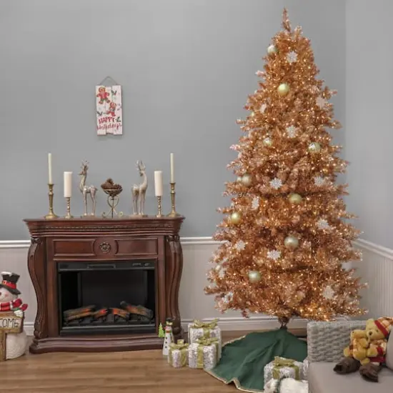 10ft. Pre-Lit Rose Gold Metallic Artificial Christmas Tree, White LED Lights {6}