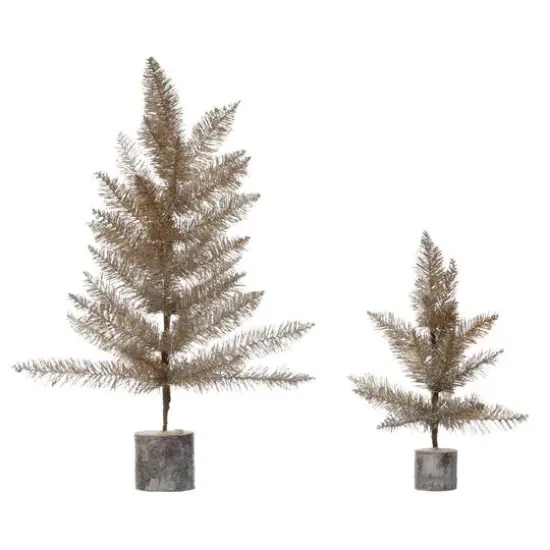 Hello Honey&reg; 23" Silver & Gold Tinsel Tree with Wood Slice Base {5}