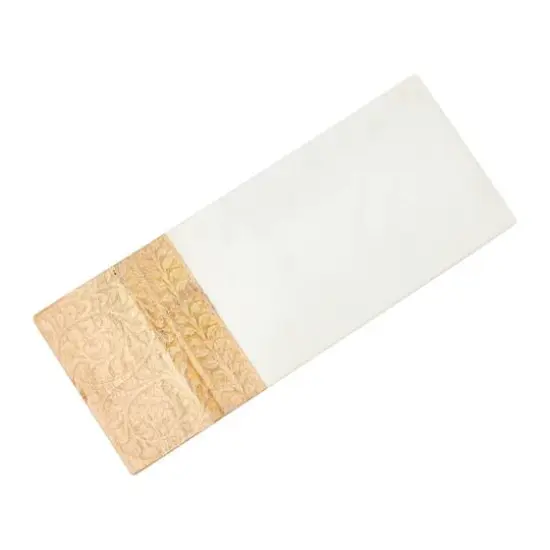 Hello Honey&reg; 15" Contemporary Mango Wood & Marble Serving Board with Engraved Design {4}