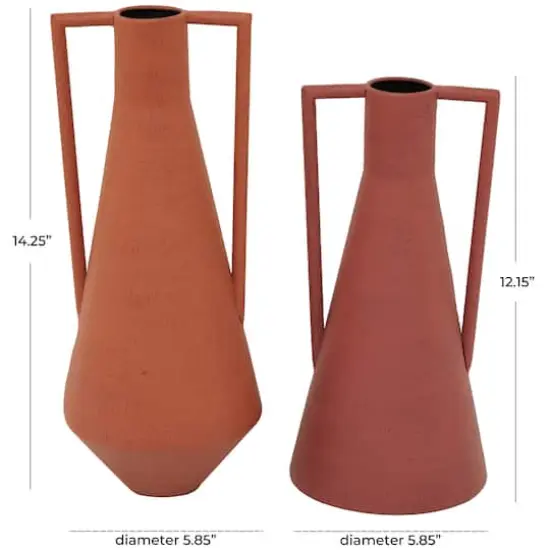 Orange Metal Vase with Handles Set of 2 12", 14" {8}