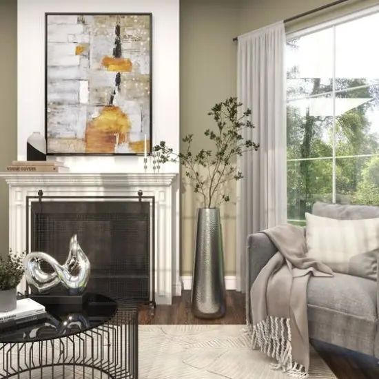 31" Silver Aluminum Tall Hammered Vase {15}