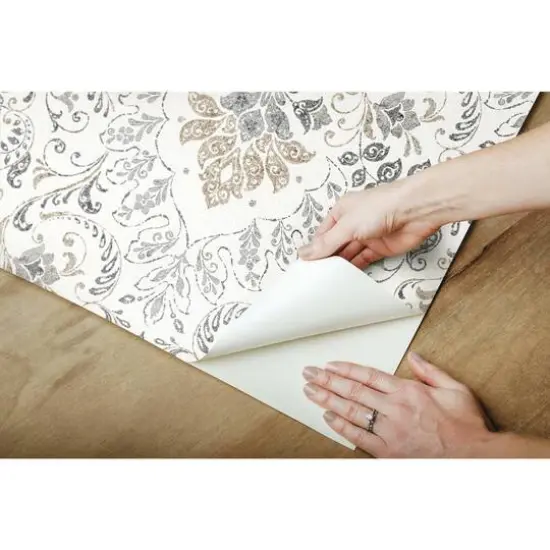RoomMates Persian Damask Peel & Stick Wallpaper Gray and Beige {10}
