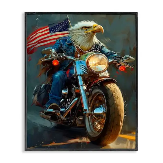 Stupell Industries Patriotic Eagle Motorcycle Framed Giclee Art Black {1}