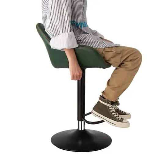 Glitzhome&reg; Mid-Century Leatherette Gaslift Adjustable Swivel Bar Stool Set Hunter Green {5}