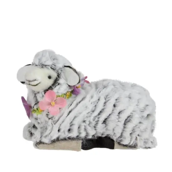 7" White & Brown Plush Kneeling Sheep Easter Figure {1}