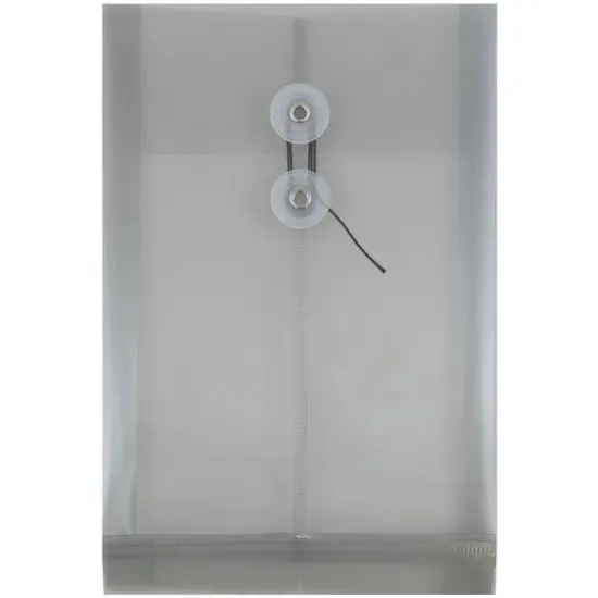 JAM Paper 6.25" x 9.25" Button & String Tie Closure Plastic Envelopes, 12ct. Smoke Gray {1}