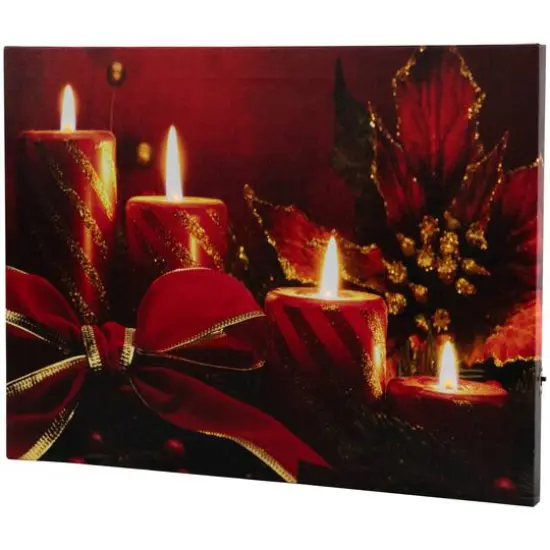 LED Lighted Glitter Striped Candles With Poinsettia & Bow Christmas Wall Art {6}