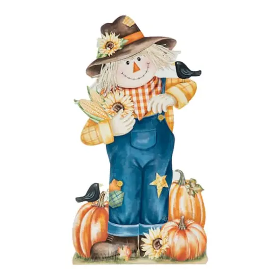 Glitzhome&reg; 2.5ft. Fall Wooden Painted Scarecrow Porch D&eacute;cor {1}
