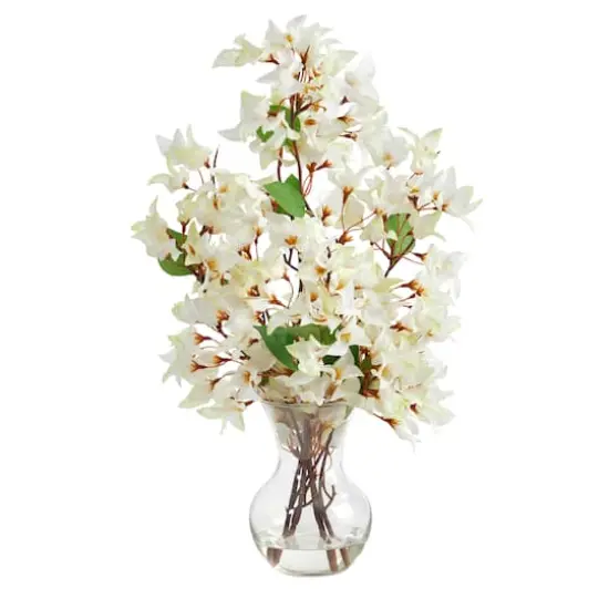 22" Artificial White Bougainvillea Arrangement with Fluted Glass Vase {1}