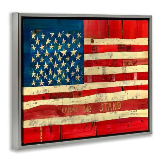 Stupell Industries United We Stand Independence Day Festive American Flag Floater Framed Art Gray {4}